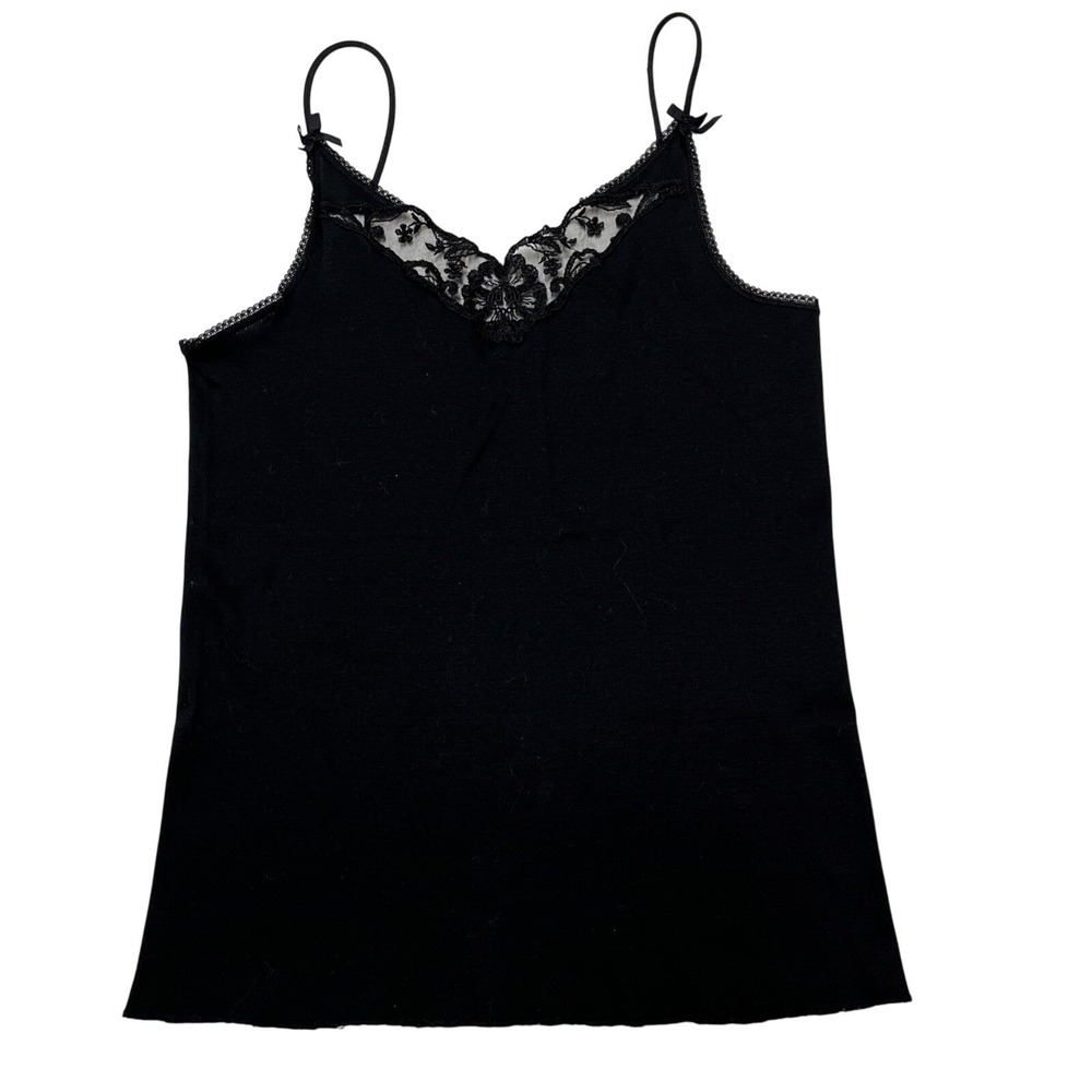 Womens Y2K Tank Top Black Knit Lace Trim Bows Coquette Fairy Whimsigoth Vamp‎